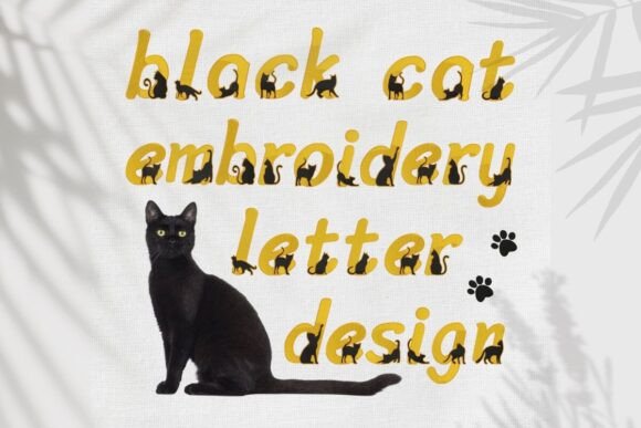 Black Cat Embroidery Fonts a-z, 0-9