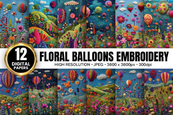 Floral Balloons Embroidery Digital Paper Review