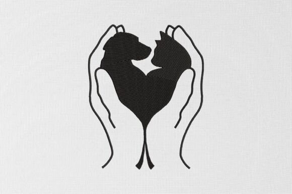 Hands Holding Dog and Cat Embroidery